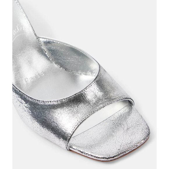 Christian Louboutin Condora Mule 55 Silver Backless Sandal Kitten Heel Pump 37.5 - Picture 6 of 16